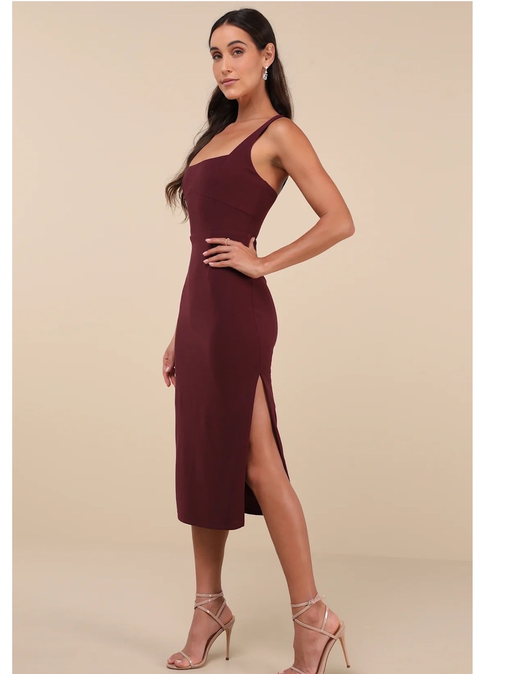 Lulus Vibrant Allure Plum Square Neck Sleeveless Bodycon Midi Dress NWT XL Event